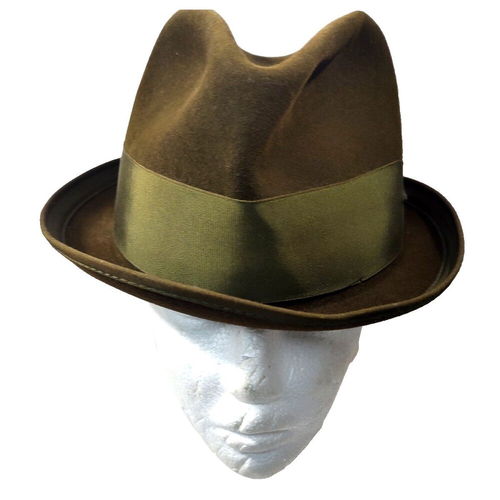 Vintage 2230 Champ Hatters Kashmir Finish Teardrop Fedora Size 6 3/4 Brown